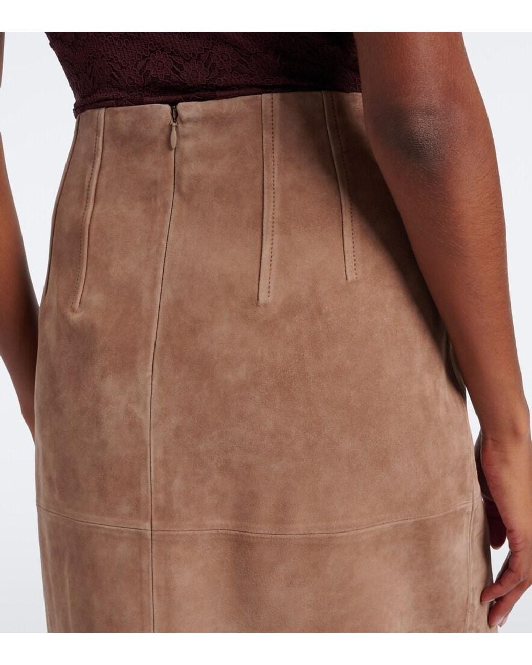 Veronica Beard Brown Callisian Suede Midi Skirt
