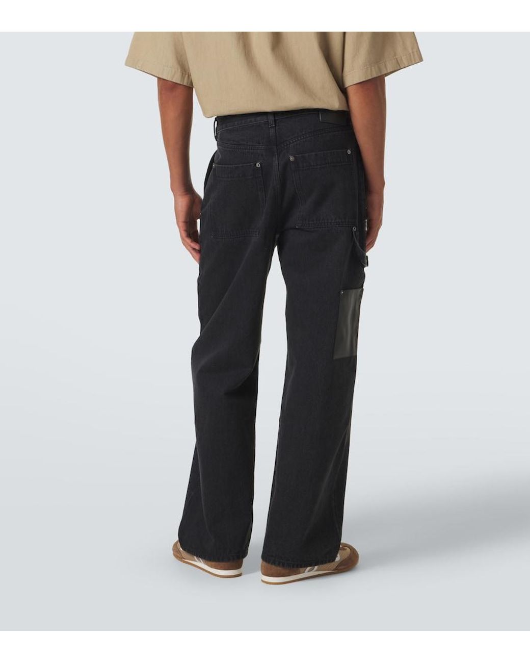 Loewe Blue Leather-Trimmed Wide-Leg Jeans for men