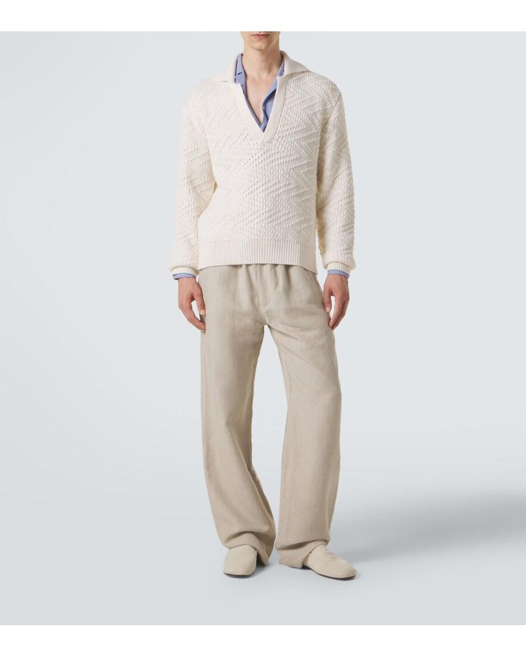 Missoni White Zigzag Wool-Blend Polo Sweater for men