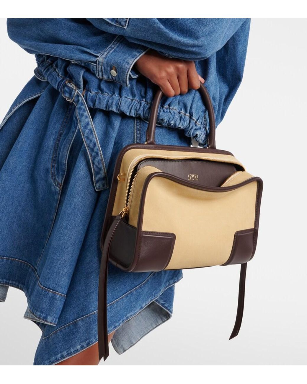 Loewe Black Amazona 180 Leather-Trimmed Suede Top-Handle Bag