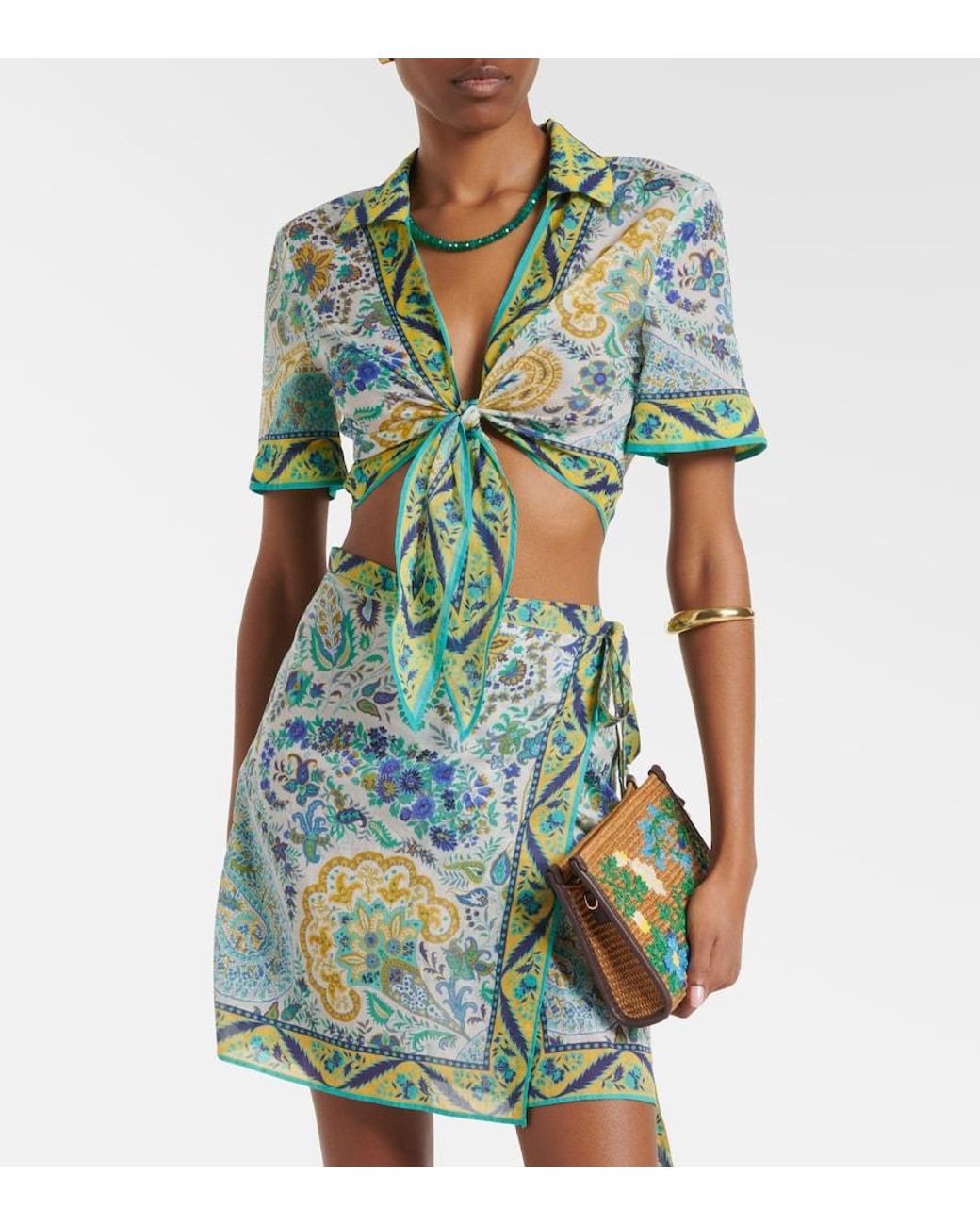 Etro Blue Floral Cotton Crop Top