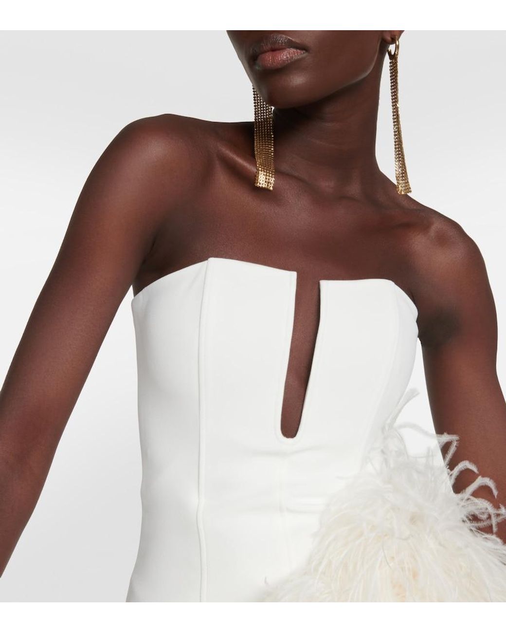 David Koma White Bridal Feather-Trimmed Cady Minidress