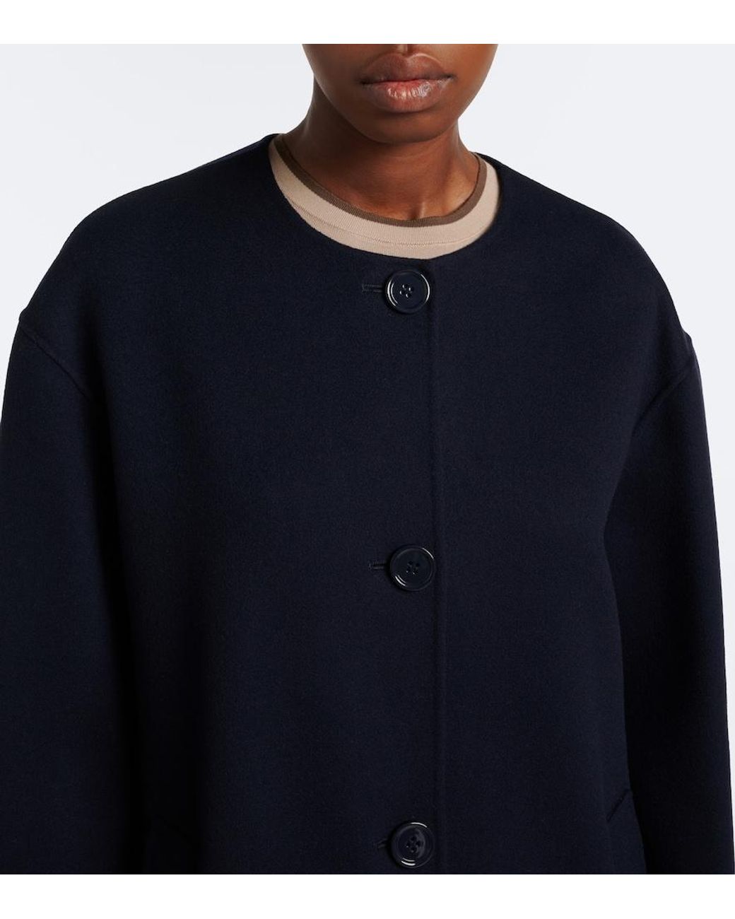 Max Mara Blue Scarf-Detail Virgin Wool Coat