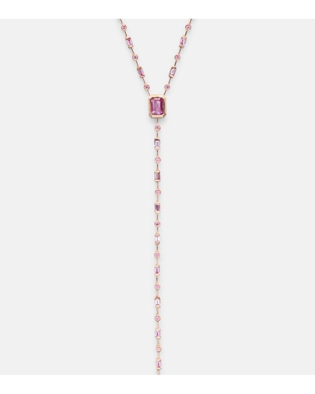 SHAY White Y 18Kt Rose Lariat Necklace With Sapphires