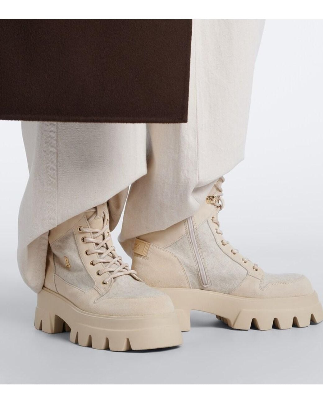 Bogner Natural Sapporo Suede-Trimmed Lace-Up Boots