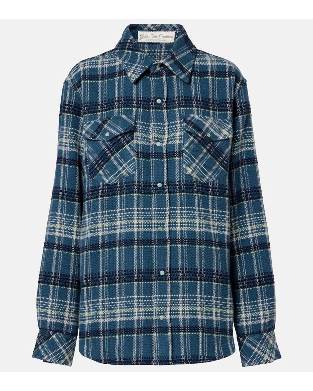 God's True Cashmere Blue Checked Cashmere Shirt