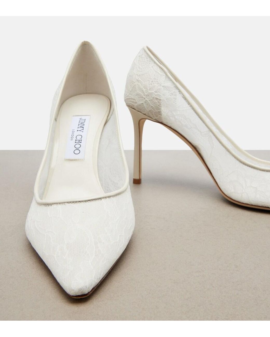 Jimmy Choo White Romy Lace Pumps