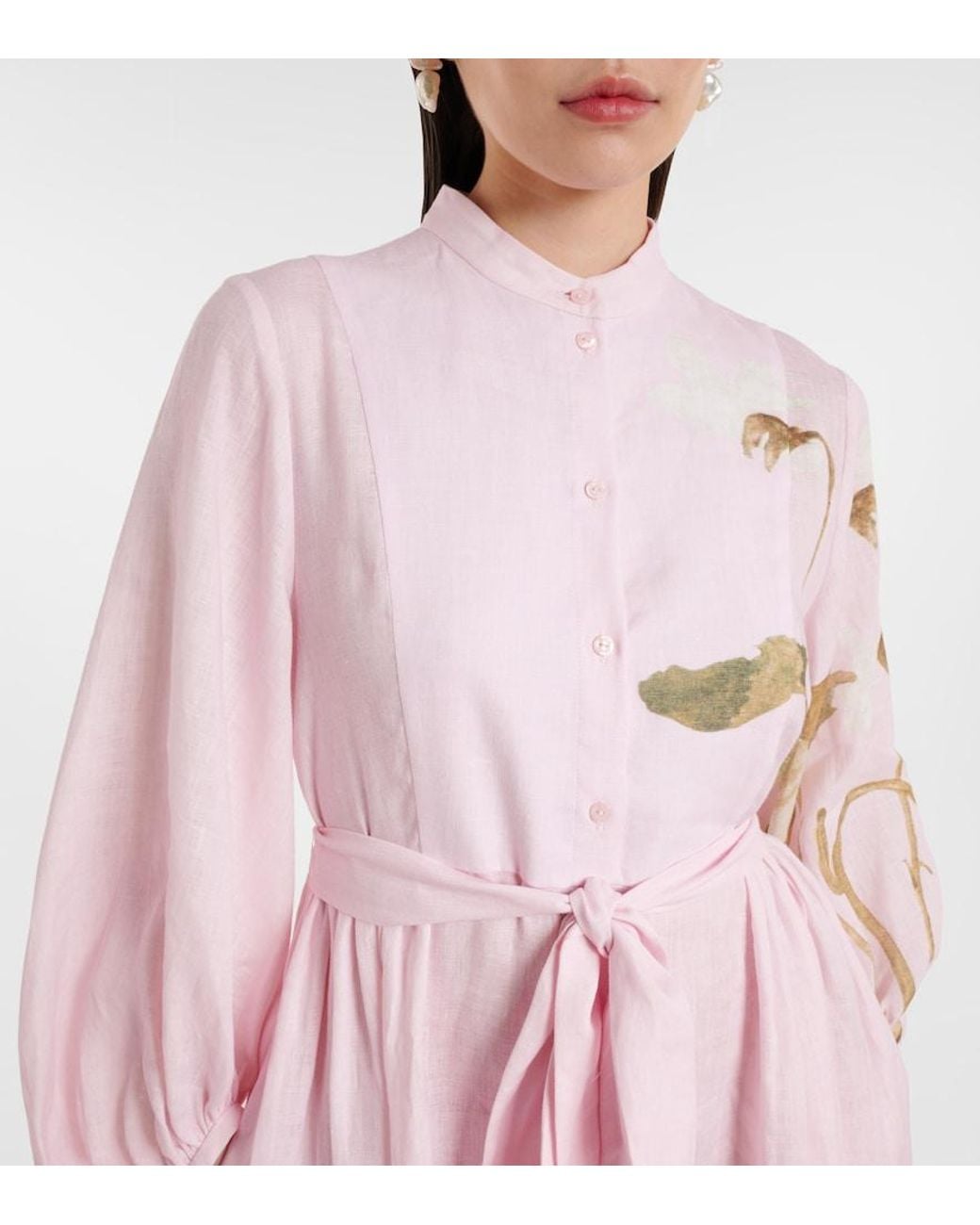 Erdem Pink Printed Linen Midi Dress