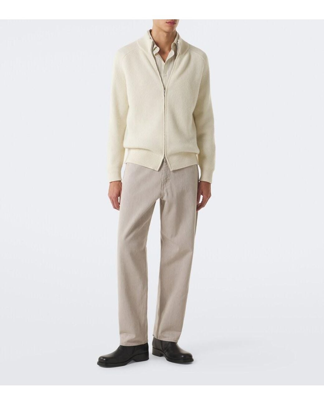 Lardini White Ribbed-Knit Wool And Cashmere Zip-Up Cardigan for men