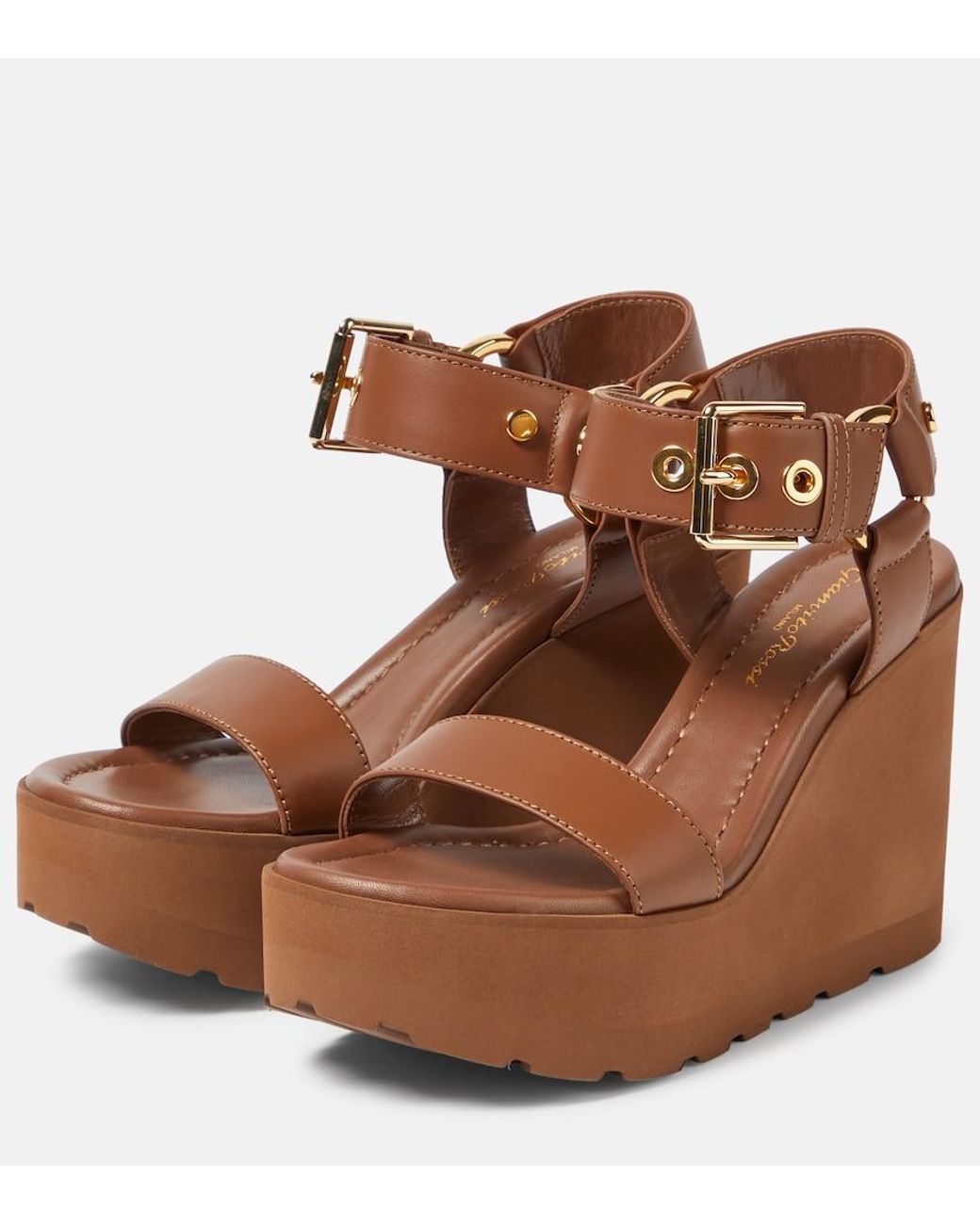 Gianvito Rossi Brown Leather Platform Wedge Sandals
