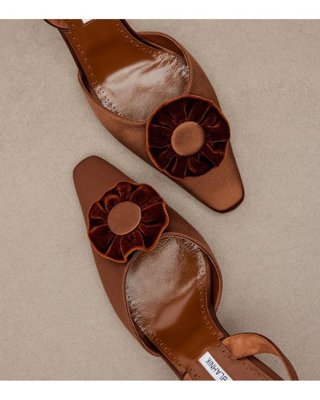 Manolo Blahnik Brown Caulosli Satin Slingback Pumps