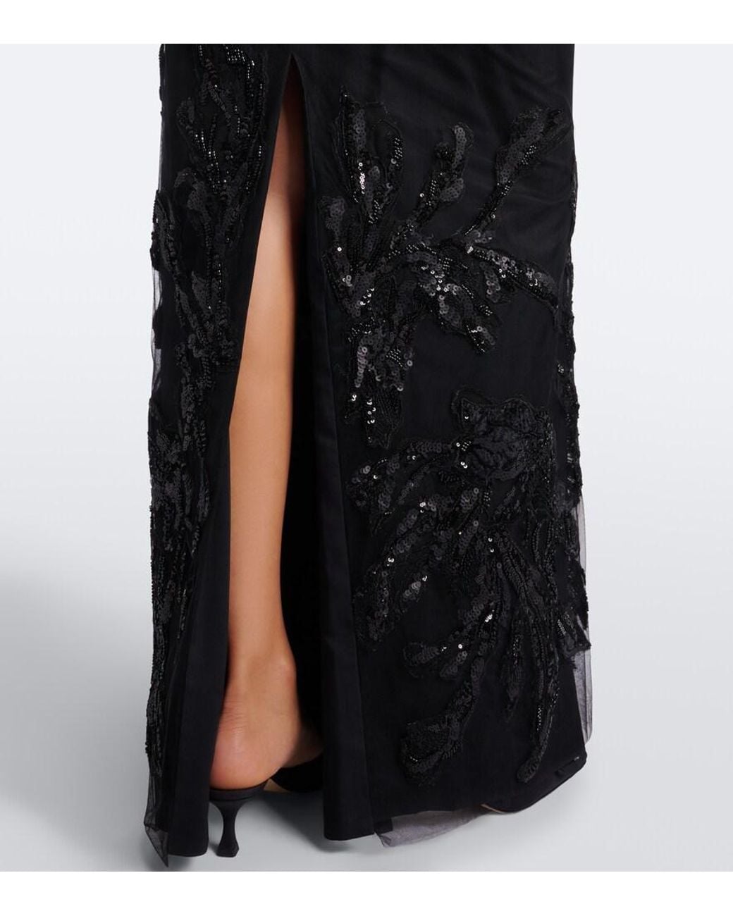 Costarellos Black Syndia Embellished Tulle Gown