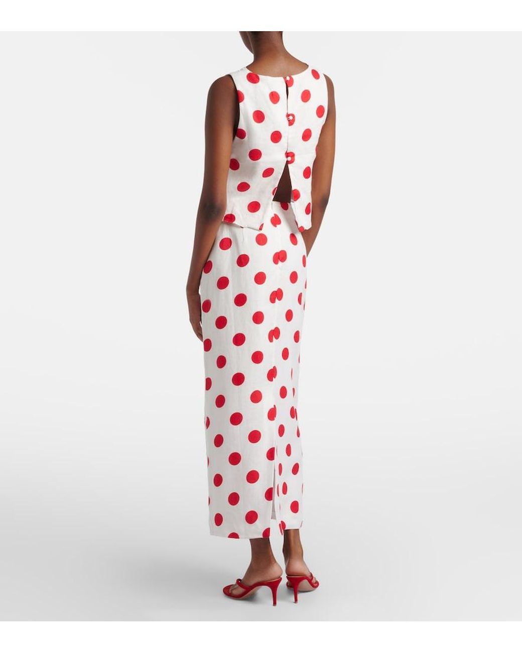 Cala De La Cruz Red Bruna Polka-Dot Linen Maxi Skirt