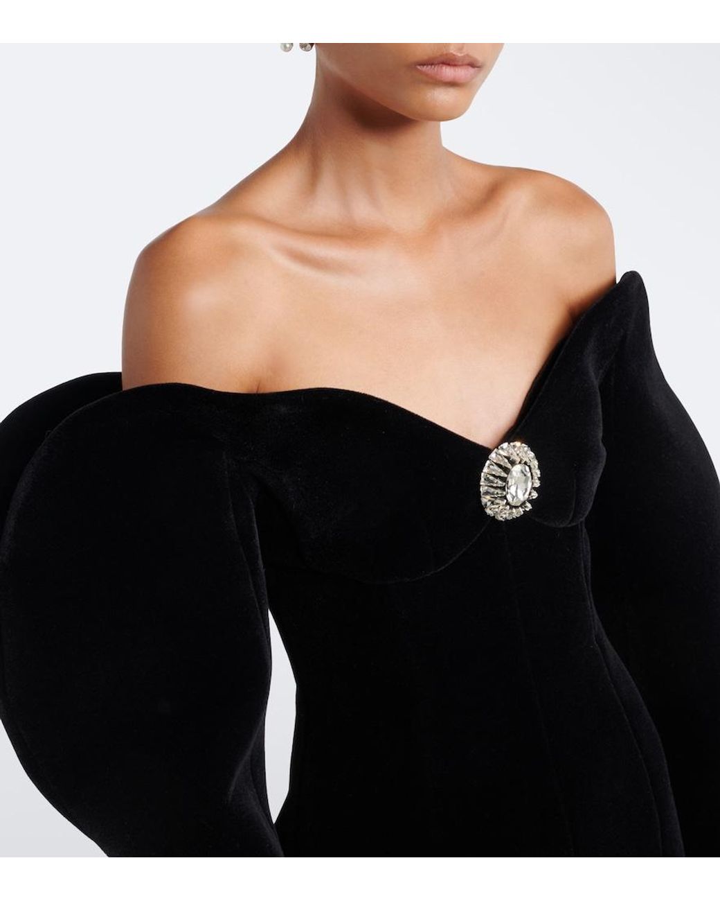 David Koma Black Off-Shoulder Velvet Minidress