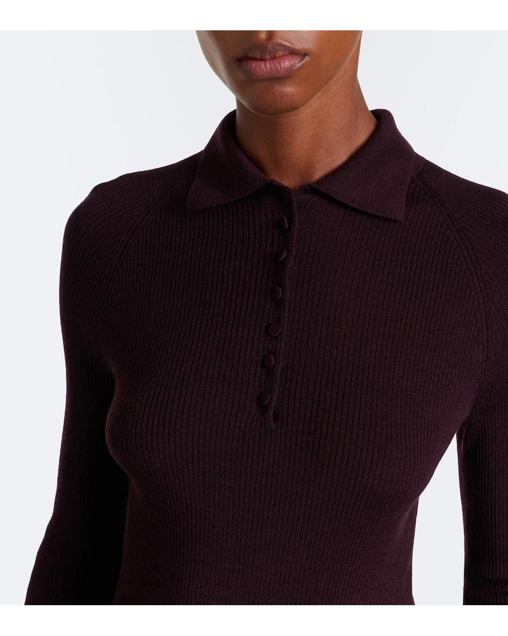 Vince Purple Ribbed-Knit Wool And Silk Polo Sweater