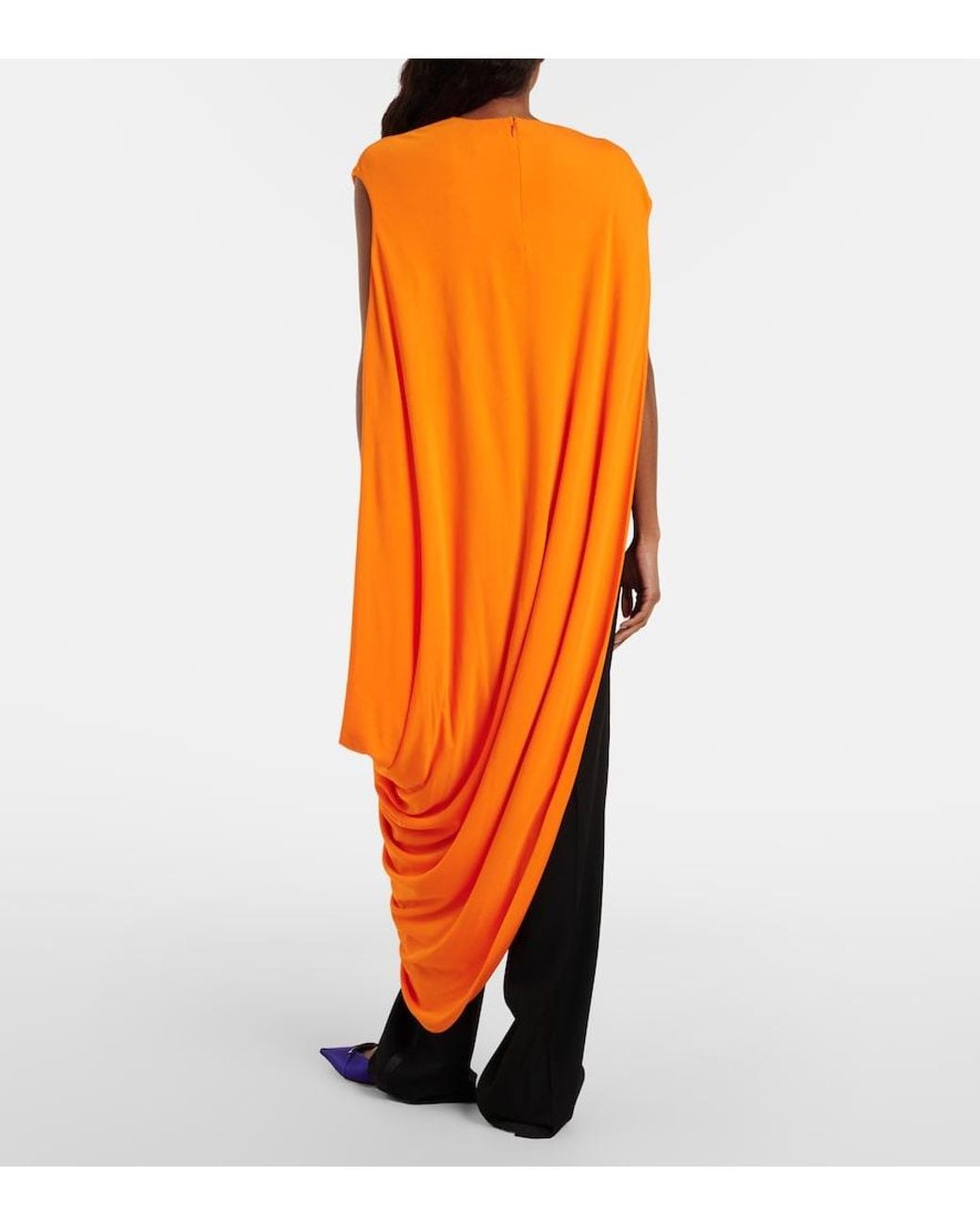 Tom Ford Orange Asymmetric Draped Crepe Jersey Top