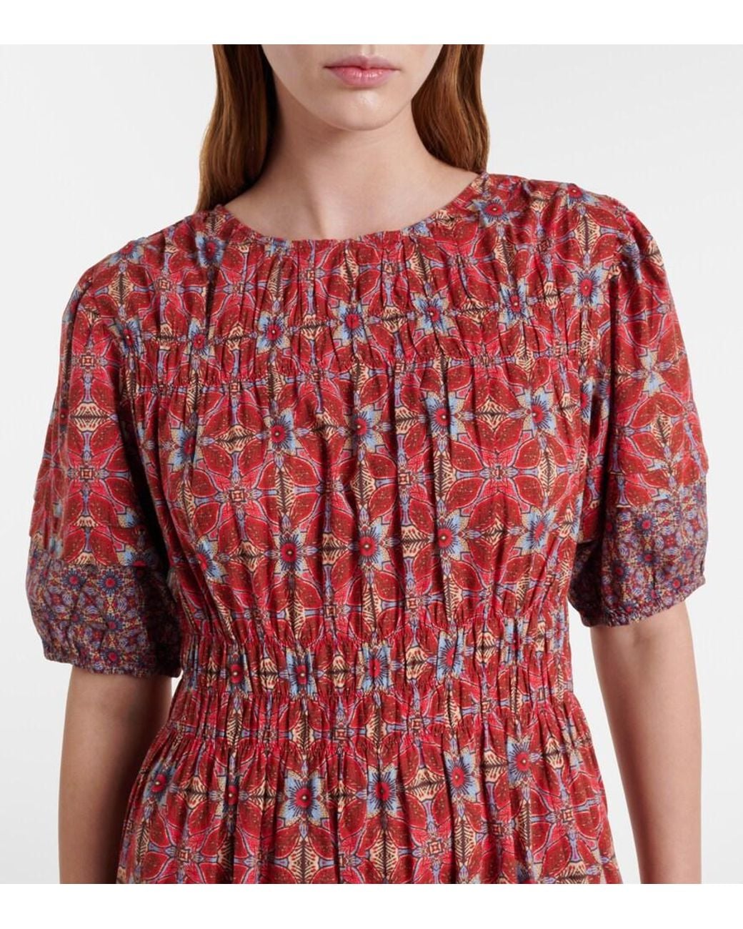Velvet Red Maela Printed Cotton Midi Dress