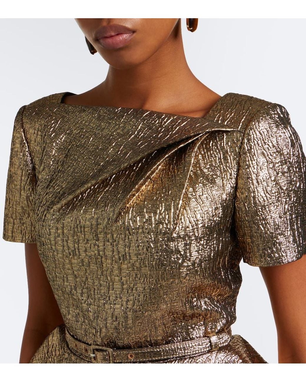 Roland Mouret Natural Belted Peplum Cloque Cocktail Dress