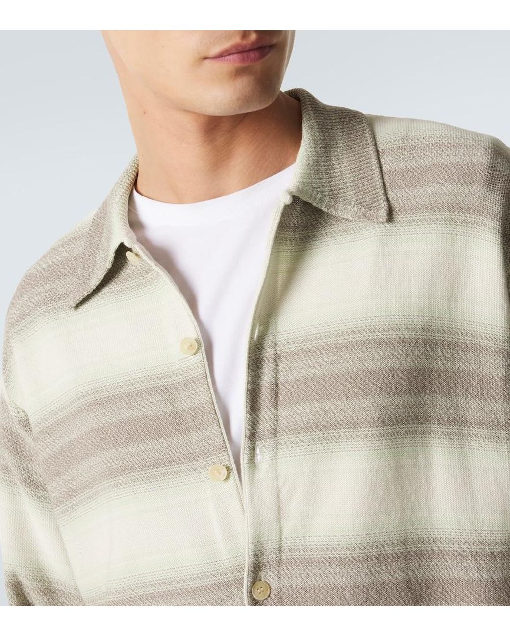 Auralee Gray Striped Cotton And Silk Cardigan for men