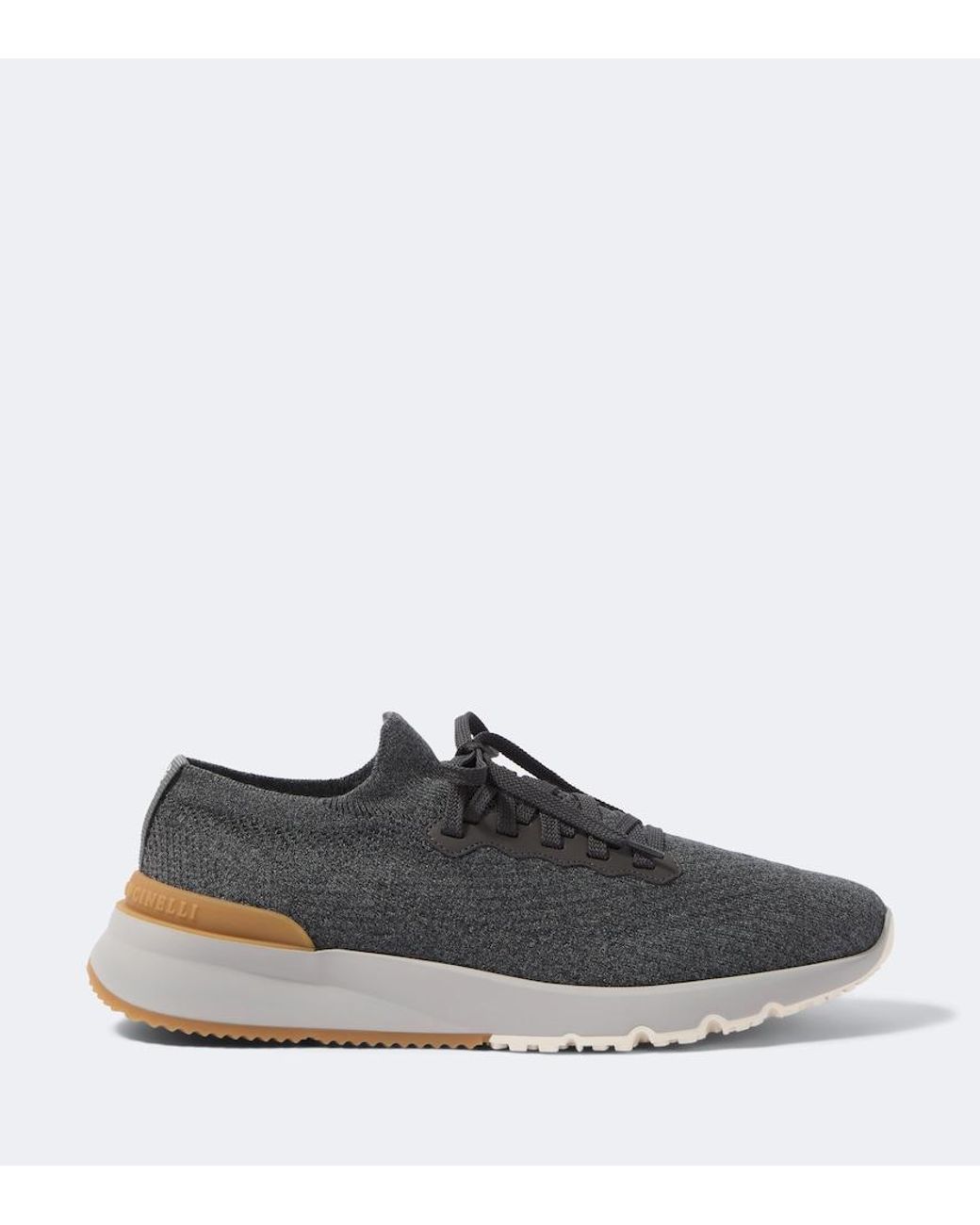 Brunello Cucinelli Gray Leather-Trimmed Sneakers for men