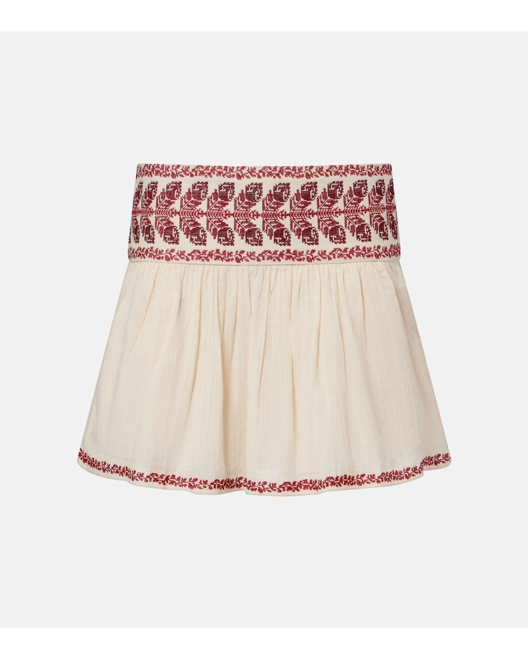 Isabel Marant Natural Picadilia Embroidered Cotton Miniskirt