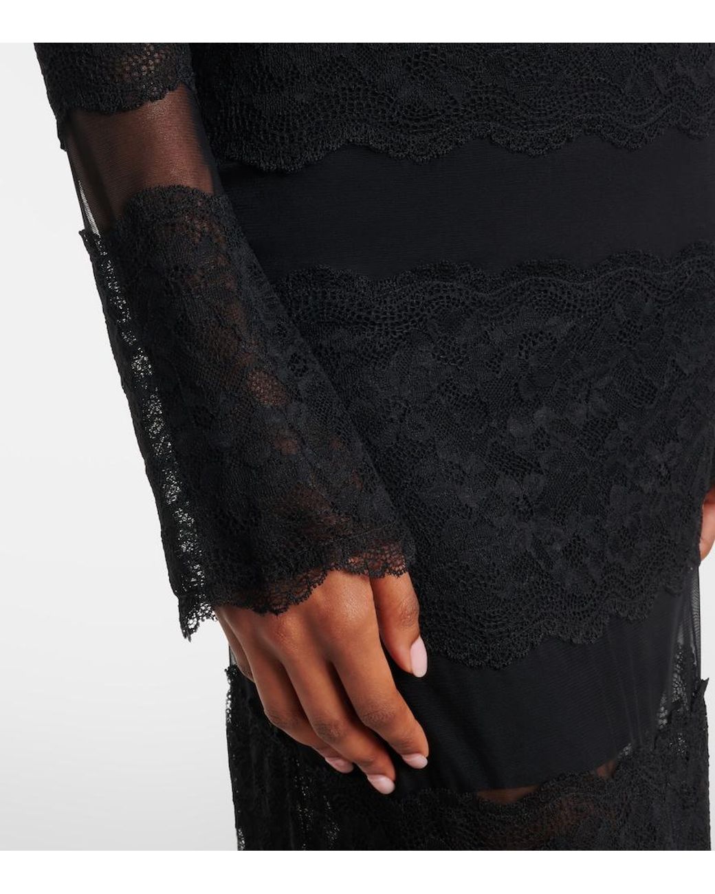 Blumarine Black Off-Shoulder Lace Tulle Maxi Dress