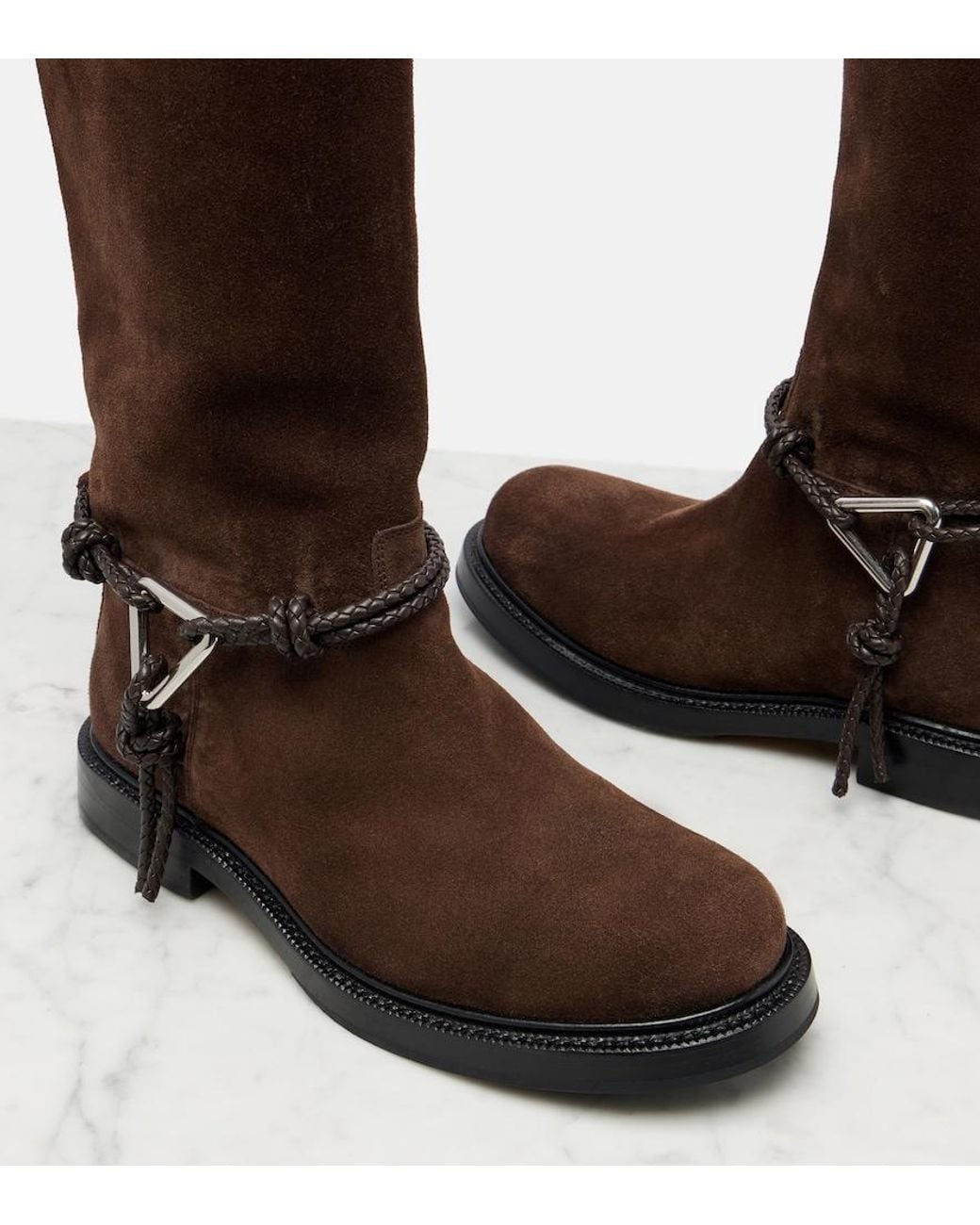 Bottega Veneta Brown James Knot Suede Knee-High Boots