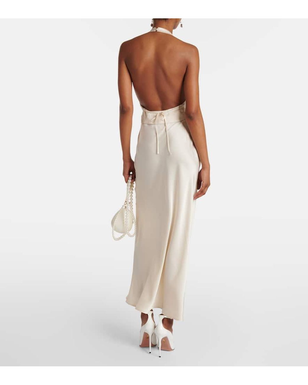 Rixo White Bridal Estella Open-Back Silk Midi Dress