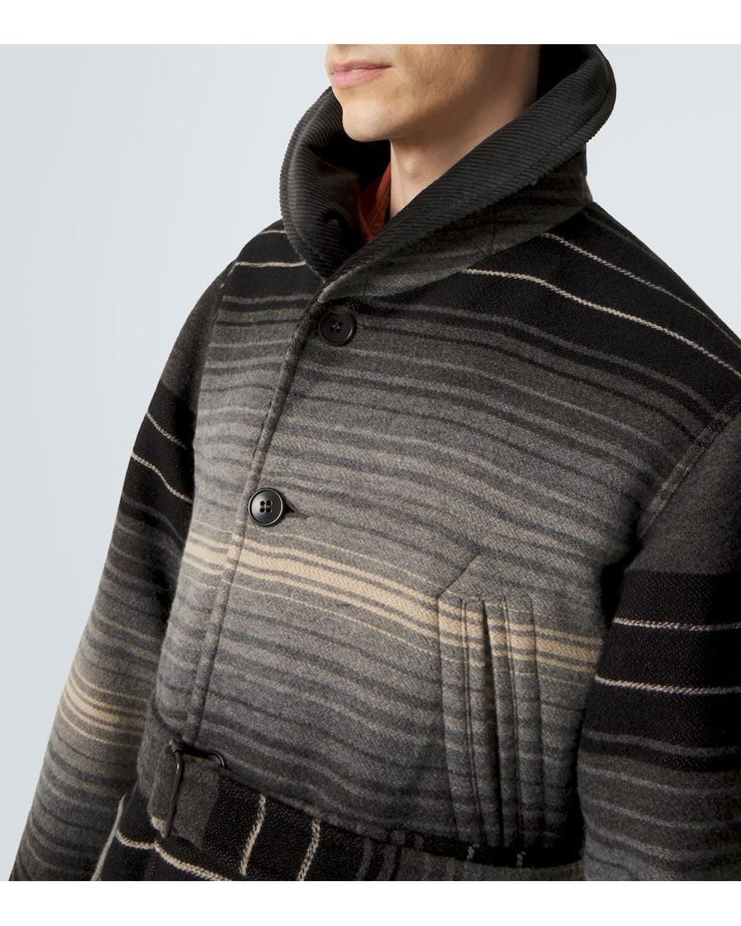 RRL Black Striped Wool And Cotton Jacquard Coat for men