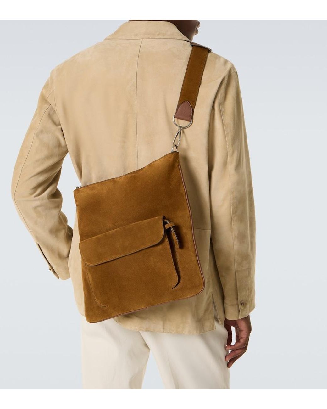 Metier Brown Slide Suede Messenger Bag for men