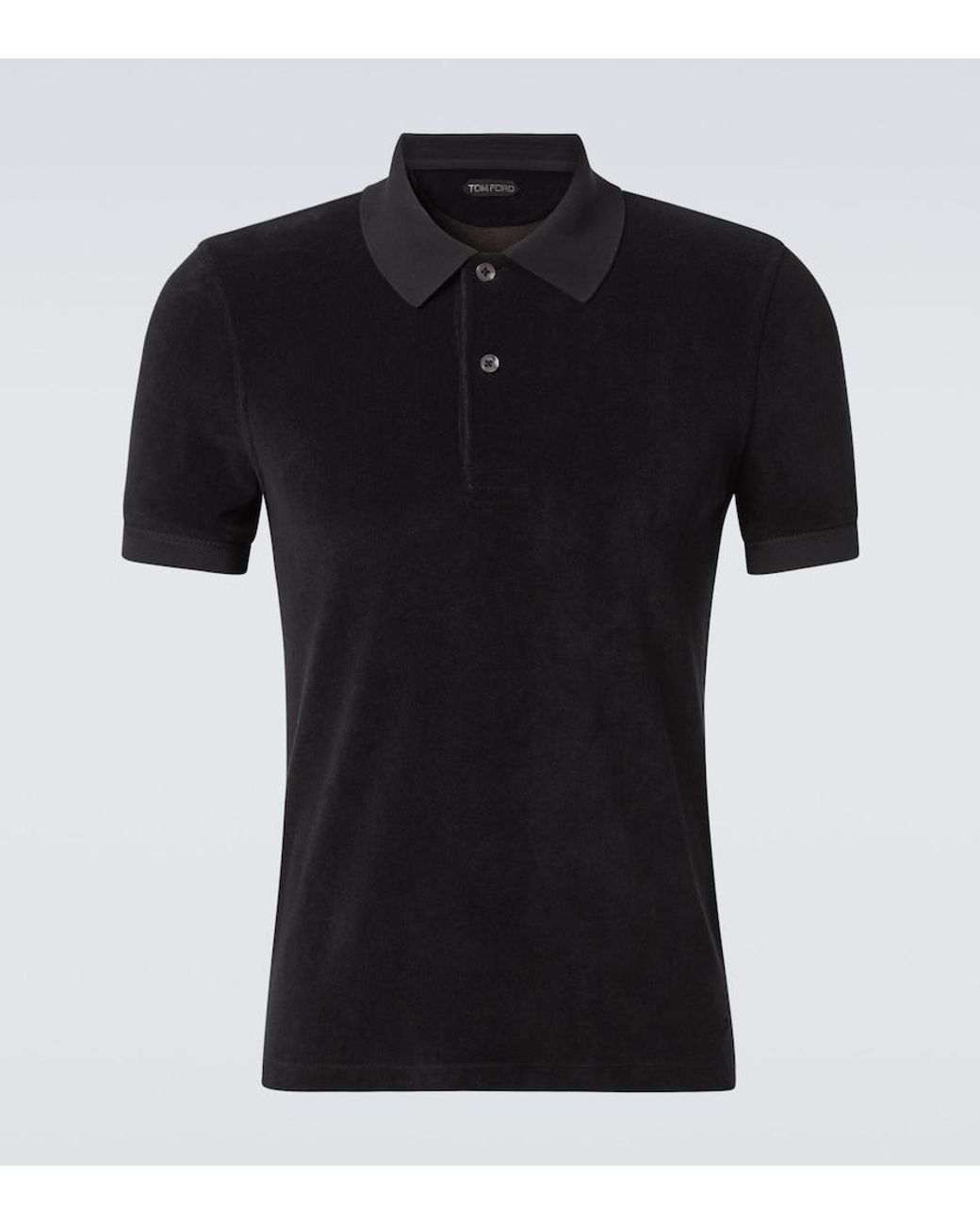Tom Ford Black Cotton-Blend Terry Polo Shirt for men
