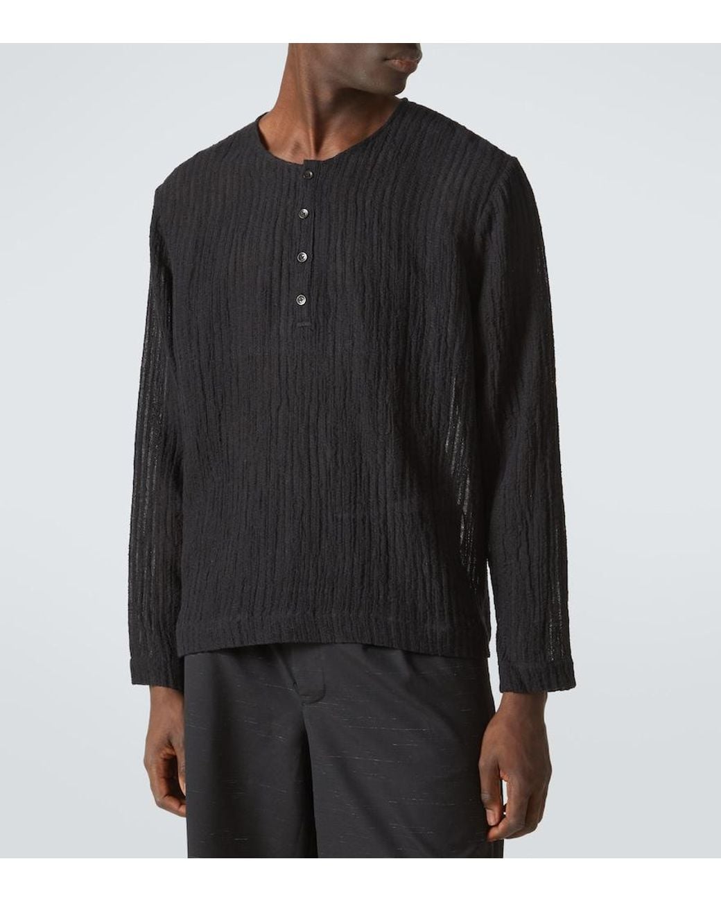 Commas Black Striped Henley Shirt for men