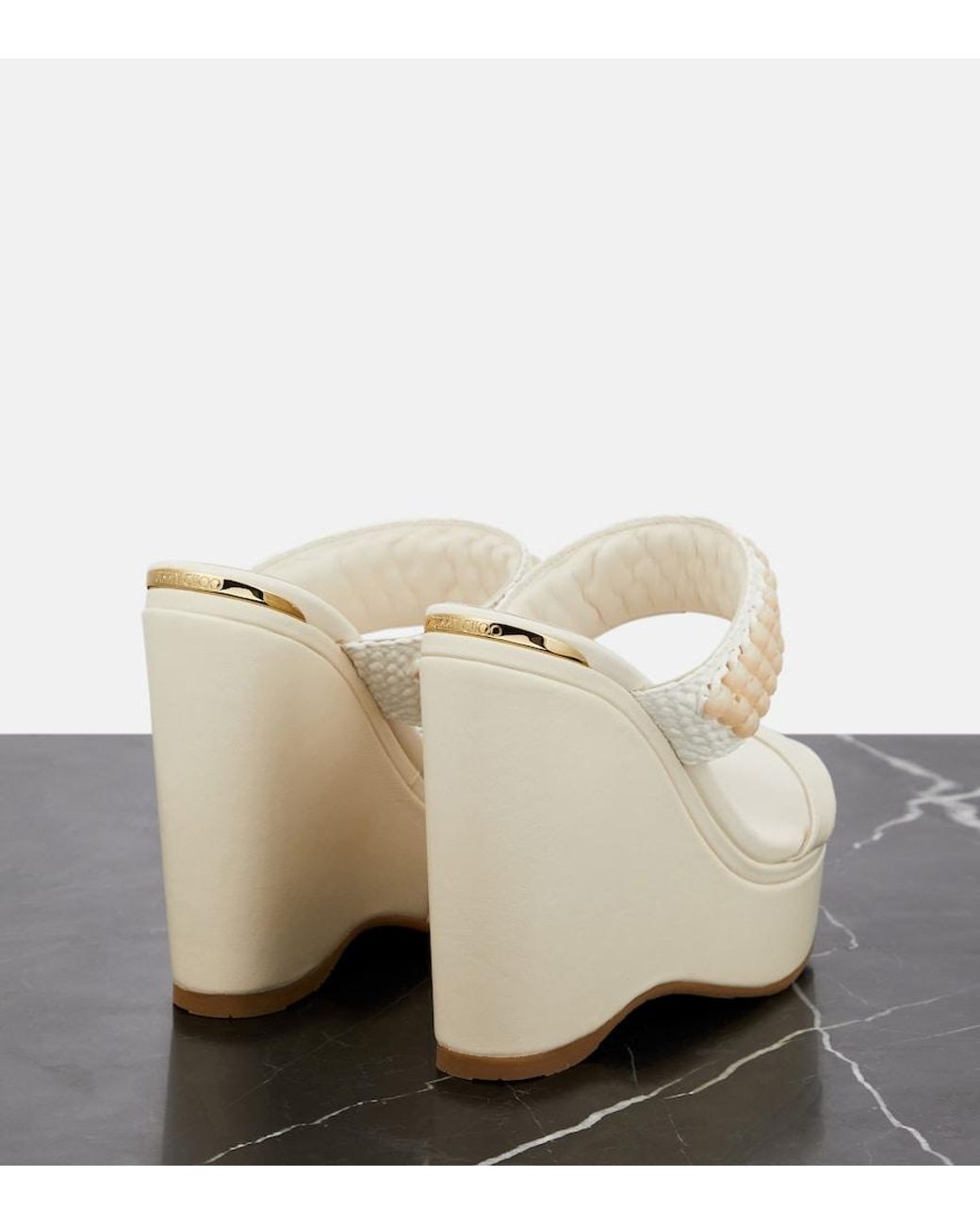 Jimmy Choo White Amoure Wedge 130 Leather Sandals