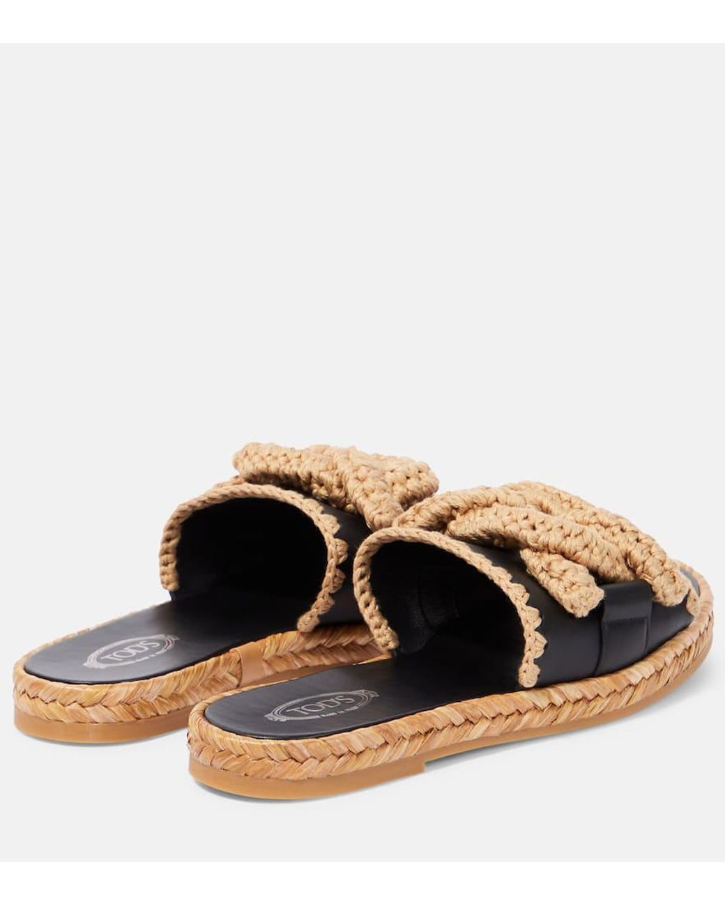 Tod's Natural Kate Leather And Jute Slides