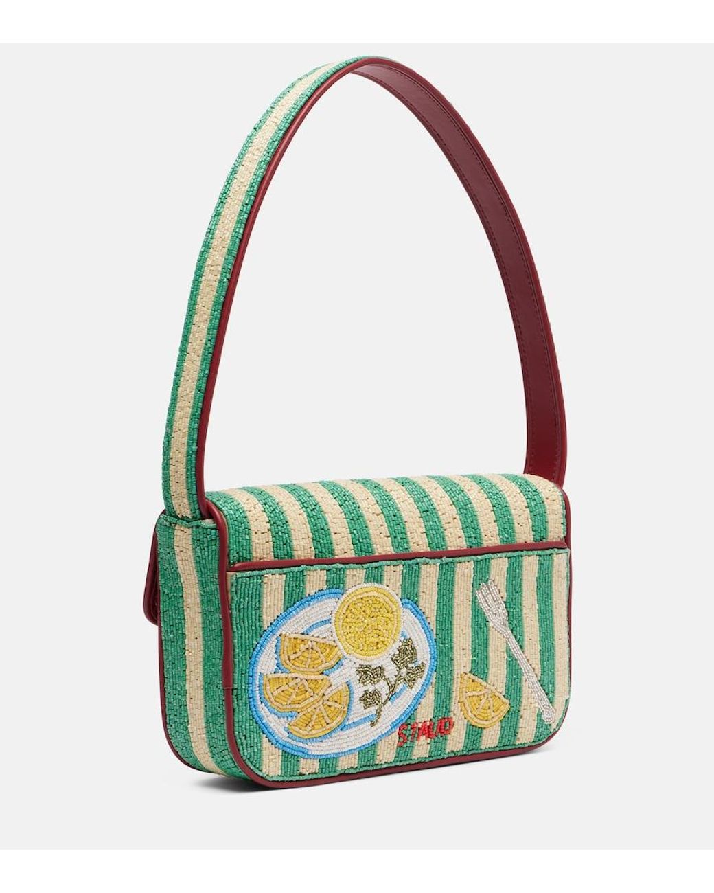 Staud Red Tommy Beaded Shoulder Bag
