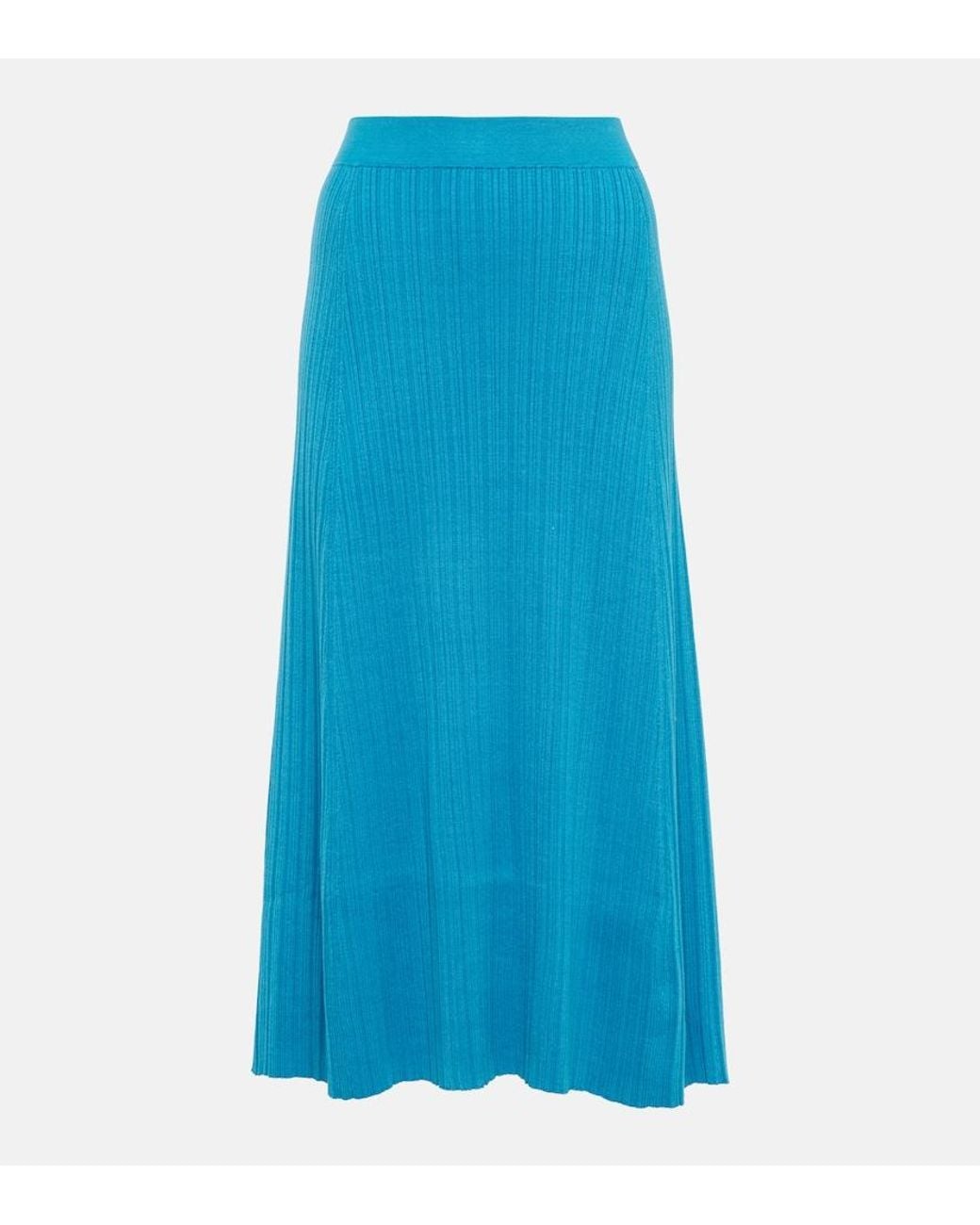 Co. Blue Ribbed-Knit Silk Blend Skirt