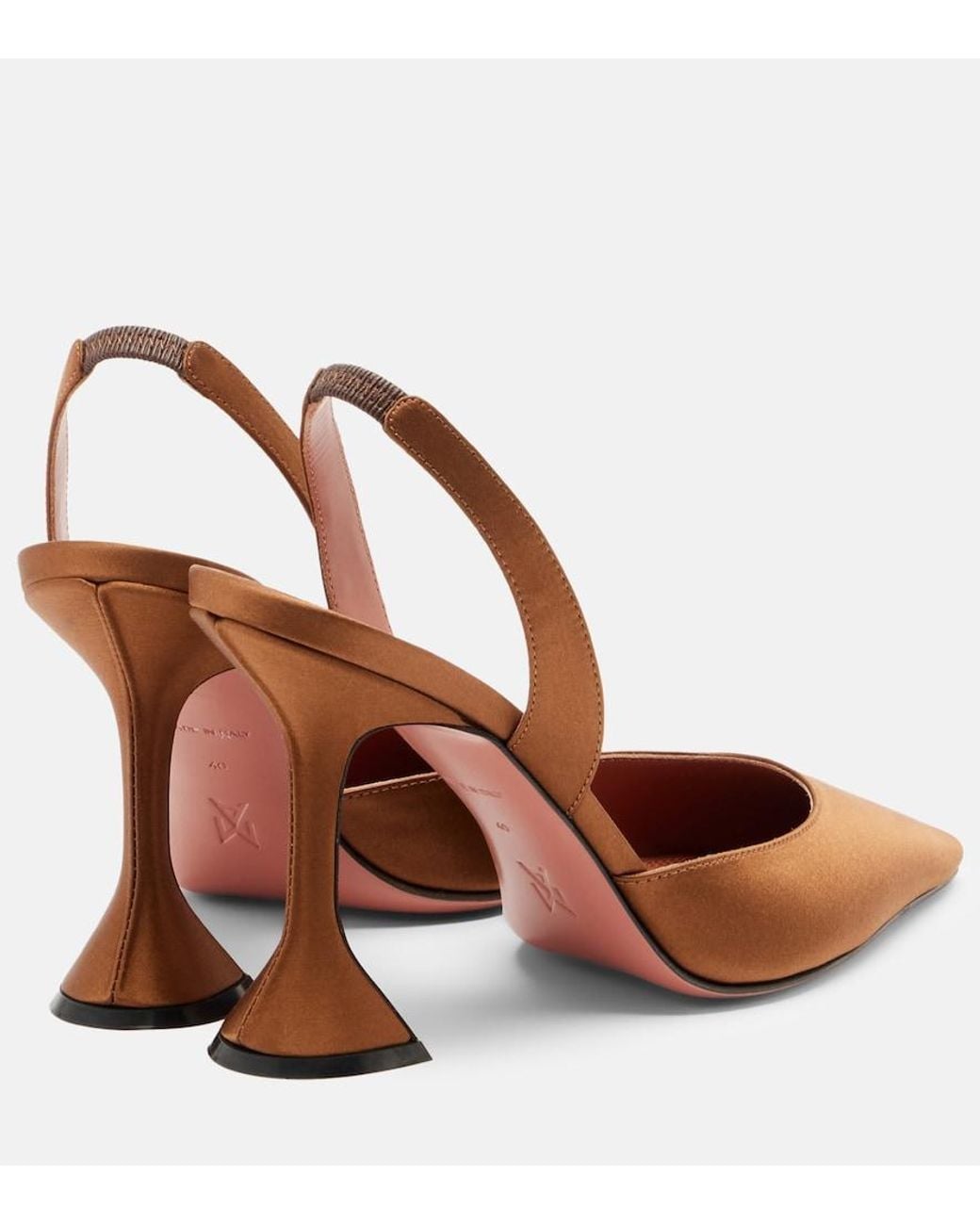 AMINA MUADDI Brown Holli Satin Slingback Pumps