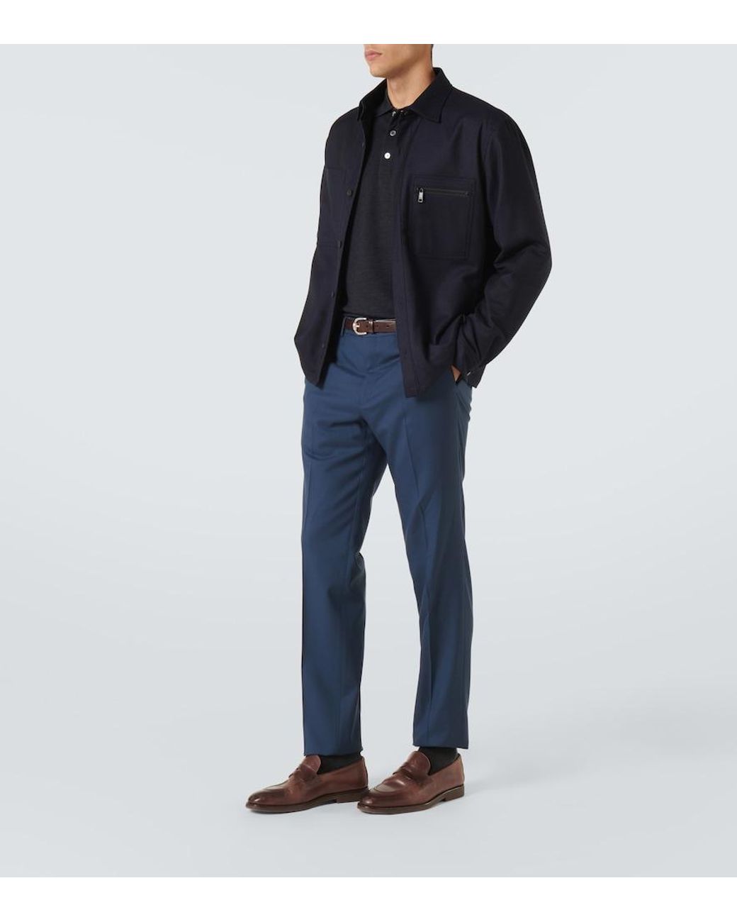 Zegna Blue Wool Overshirt for men