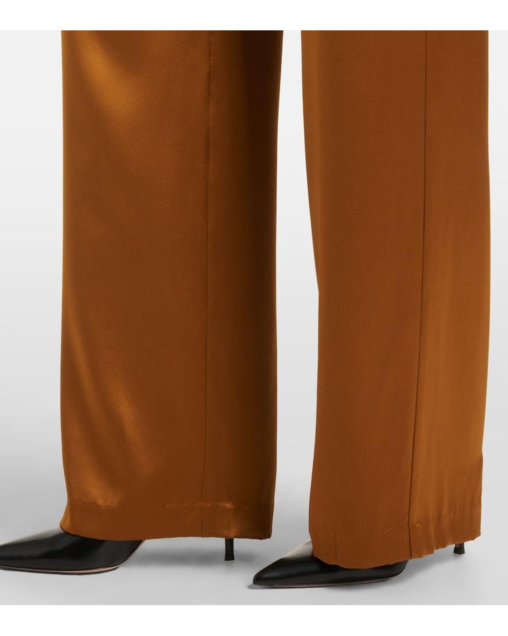 The Sei Brown High-Rise Silk Satin Wide-Leg Pants