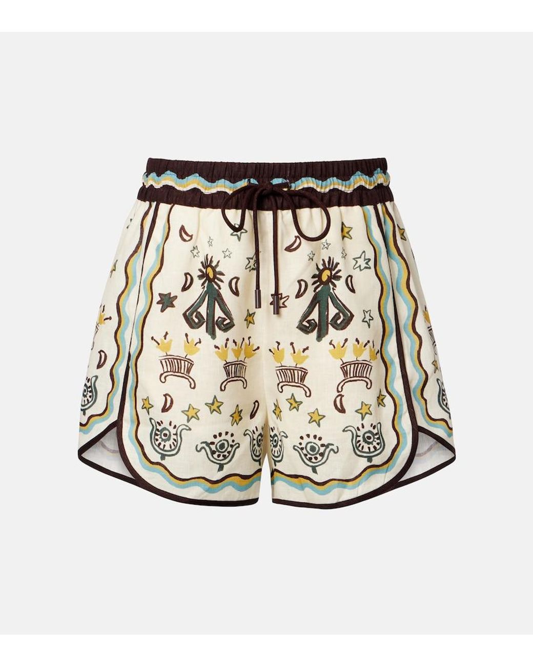 ALÉMAIS Natural Sun Dancer Printed Linen Shorts