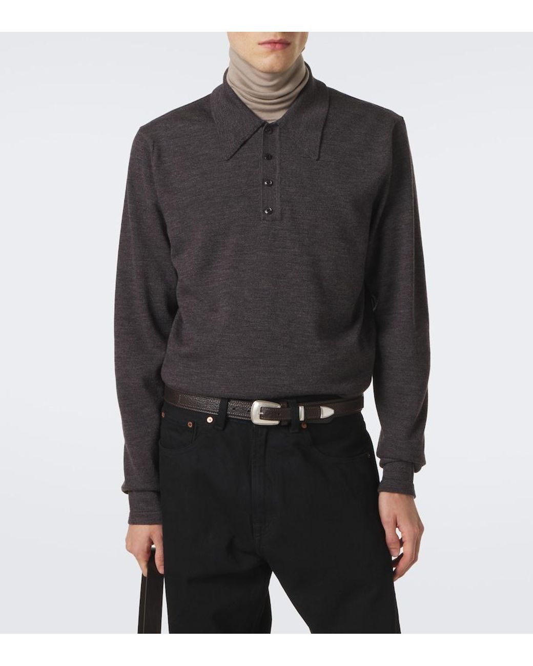 Lemaire Gray Wool Polo Sweater for men
