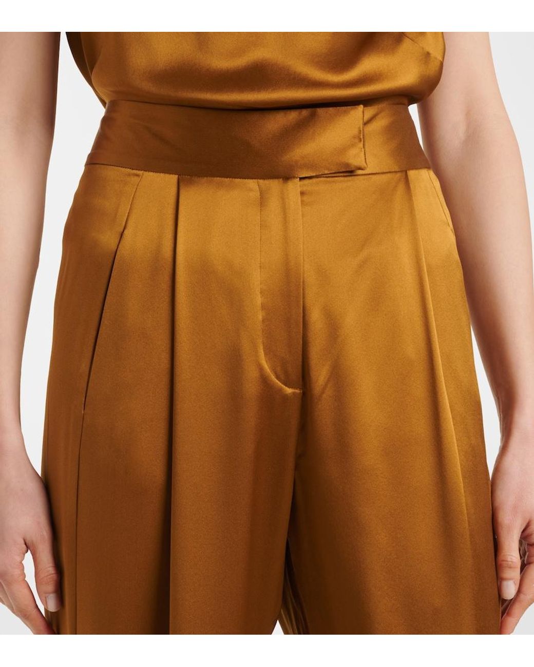The Sei Brown High-Rise Silk Satin Wide-Leg Pants