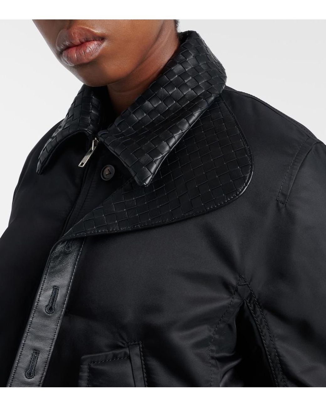 Bottega Veneta Black Intrecciato Leather-Trimmed Blouson Jacket