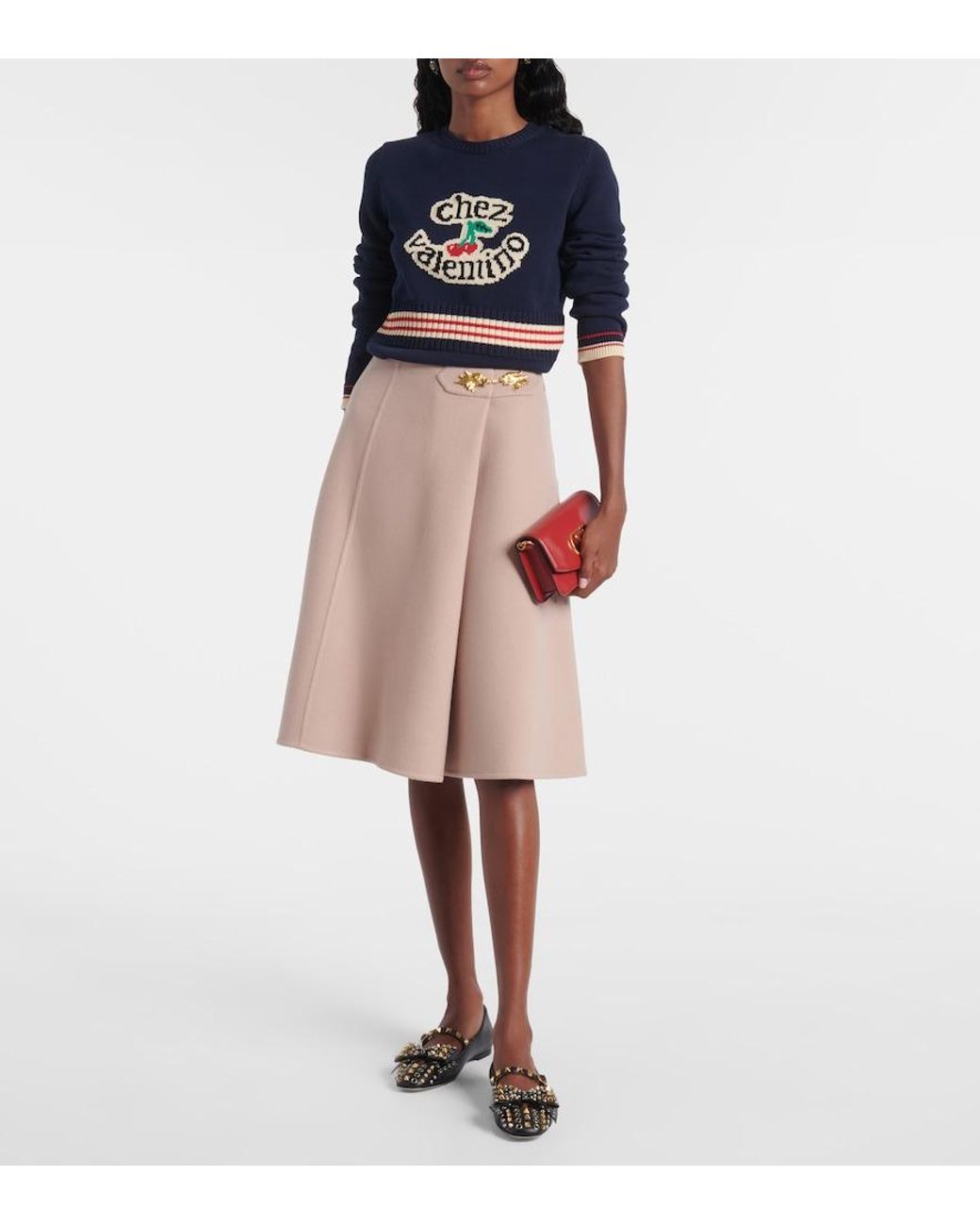 Valentino Garavani Natural Wool And Cashmere Midi Skirt