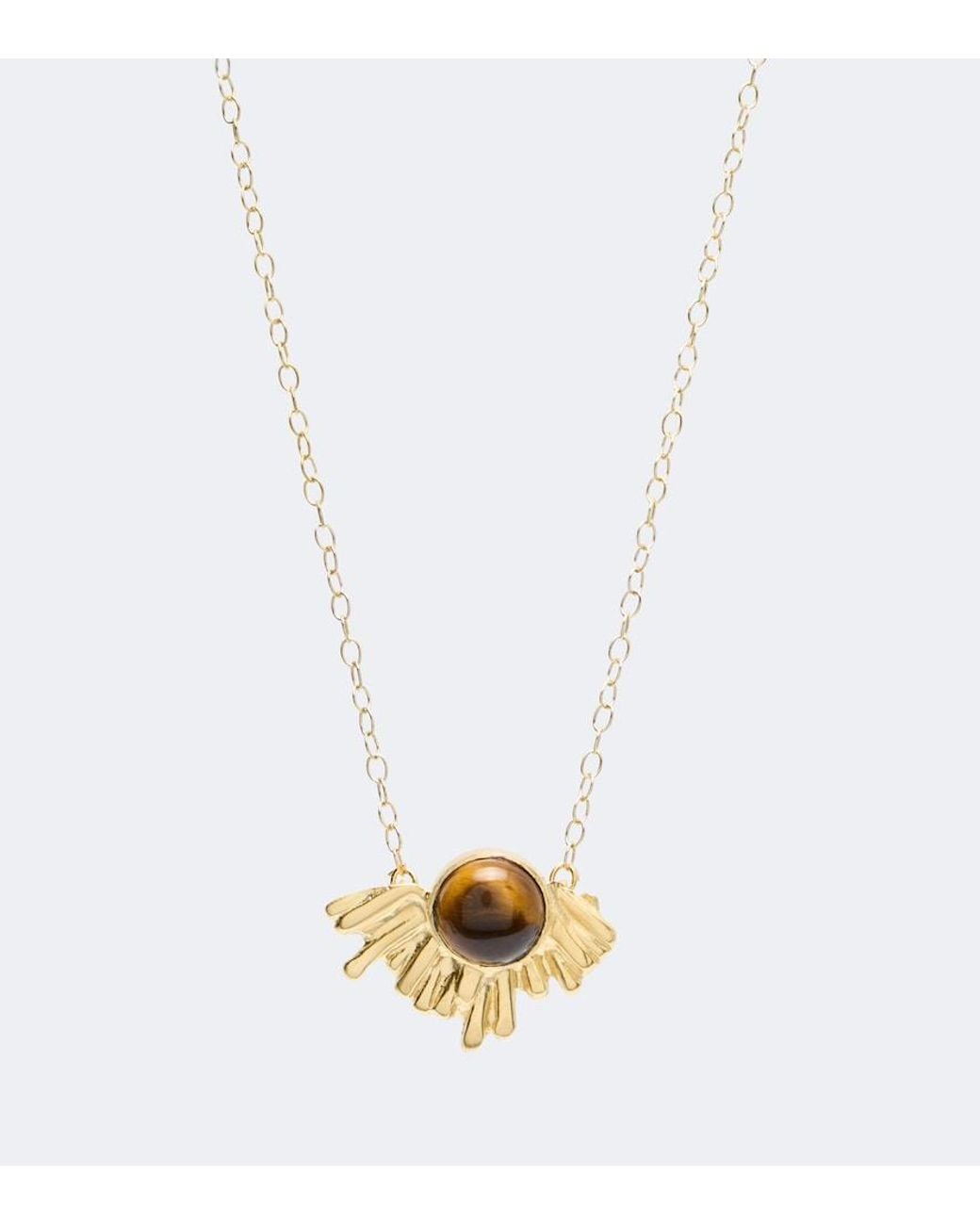 YSSO White Crescent Sun Embellished 24Kt-Plated Necklace