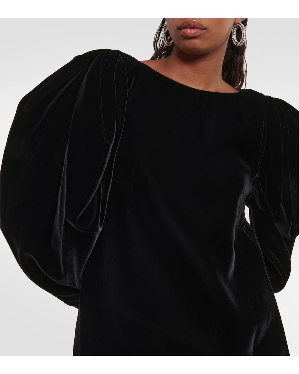 Nina Ricci Black Puff-Sleeve Velvet Minidress