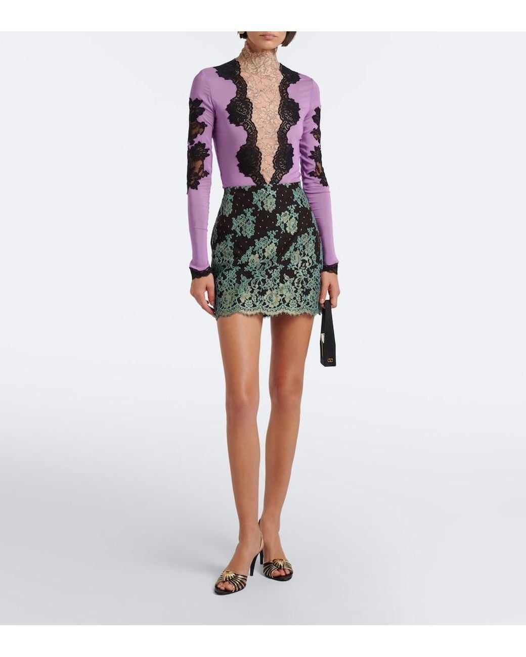 Valentino Garavani Green Floral Lace Miniskirt
