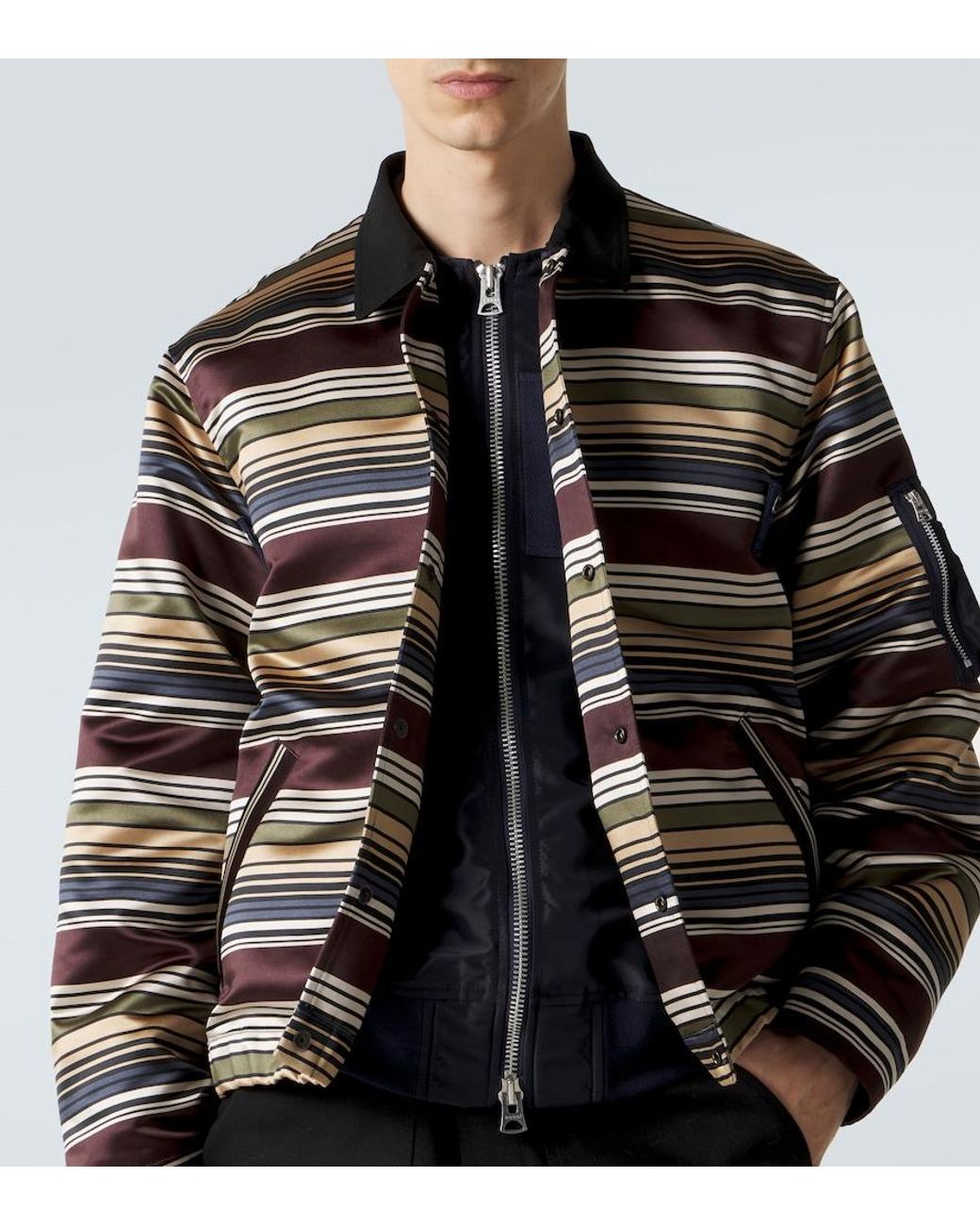 Sacai Black Striped Blouson Jacket for men