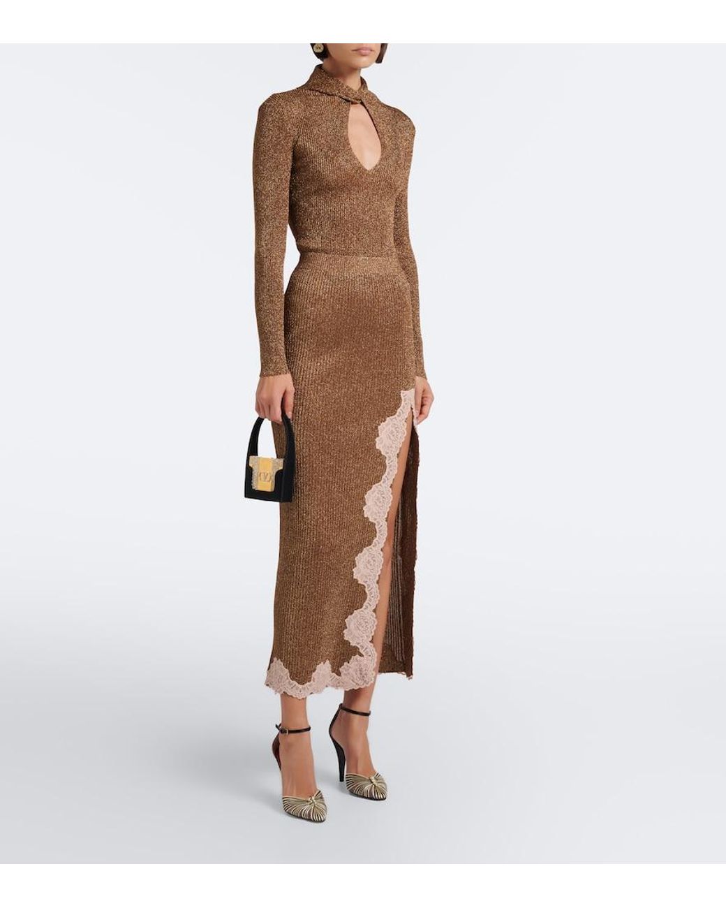 Valentino Garavani Brown Cut-Out Lame Sweater