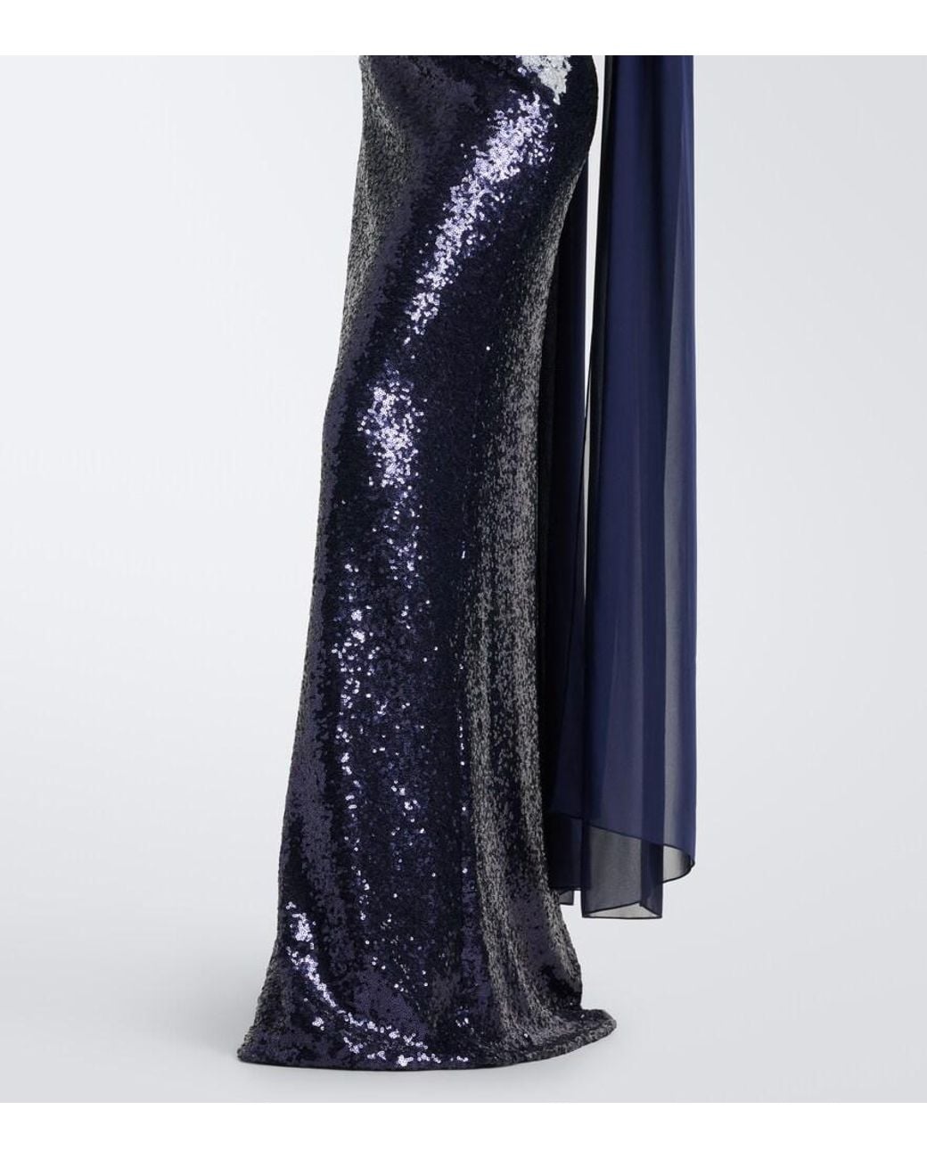 Costarellos Blue Scarf-Detail Sequined Bustier Gown